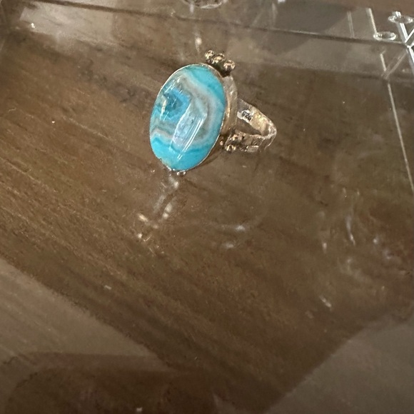 Blue Agate 925 Silver Ring size7 1/2 - Picture 2 of 8